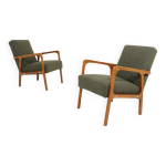 Paire de fauteuils vintage, rev�tement en tweed vert avocat, 1960, pologne