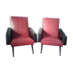Paire de fauteuils vintage en ska rouge et noir