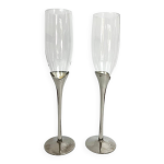 Paire de fl�tes � champagne vintage m�tal & verre - 1970