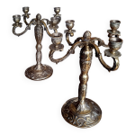Paire de grands chandeliers 4 branches en bronze doré Paire de grands chandeliers 4 branches en bronze doré