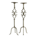 Paire de grands chandeliers en mtal blanc vintage