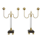 Paire de grands chandeliers, style restauration en laiton, marbre noir, verre. xixme