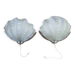 Paire de grandes appliques murales coquillage en verre stri� italie