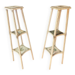 Paire de grandes sellettes en bois peint  trois plateaux.