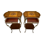 Paire de guridons en marqueterie de bois et bronze 1900