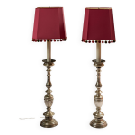 Paire de lampadaire en mtal avec abat - jours de couleur rose