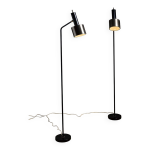 Paire de lampadaires en métal noir avec abat - jour en aluminium brossé, années 1970 Paire de lampadaires en métal noir avec abat - jour en aluminium brossé, années 1970