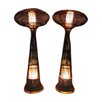 Paire de lampadaires en rotin c1970