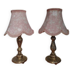Paire de lampes anciennes, pied bronze