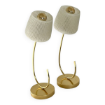 Paire de lampes � poser art d�co laiton et tulipes verre grav�