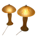 Paire de lampes champignon en pte de verre tons miel et ambre