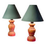 Paire de lampe chevet bois et abat jour acier, scandinave