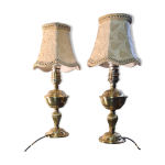 Paire de lampe chevet laiton abat jour velour 31x14
