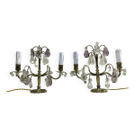 Paire de lampes girandoles en bronze et cristal Paire de lampes girandoles en bronze et cristal