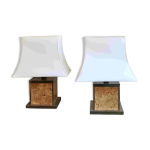 Paire de lampes en loupe d'orme, annes 70