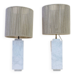 Paire de lampes en marbre des annes 60 et leurs abat - jour en corde.