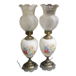 Paire de lampes de table abat - jours transparents motif fleurs Paire de lampes de table abat - jours transparents motif fleurs