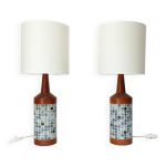 Paire de lampes de table scandinaves en teck et mosaque, danemark 1960