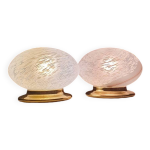 Paire de lampes de table en verre de murano blanc tourbillonnant lampes de chevet mcm mid - century modern ...