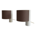 Paire de lampe de table vintage, blanche et marron, fluette par gramigna pour quattrifolio, 1964 italie ...