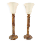 Paire de lampe vintage en pierre naturelle et albatre style pegasam