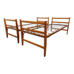 Paire de lits de jour daybeds superposables vintage en bois de chne et mtal des annes 60
