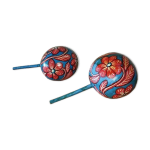 Paire de maracas artisanales mexicaines en calebasse peinte, ann�es 60 - 70