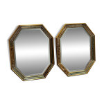 Paire de miroirs octogonaux dor�s de deknudt, vintage �glomis�, belgique ann�es 1970, or