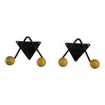 Paire de patres vintage en fer forg noir et bois jaune 1950