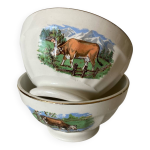Paire de petits bols  facettes illustrations vaches annes 40 - 50
