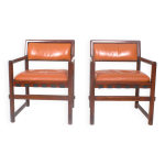 Paire de petits sièges ou chaises de salle à manger en cuir par edward wormley Paire de petits sièges ou chaises de salle à manger en cuir par edward wormley