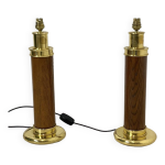 Paire de pieds de lampe en bois et laiton, 1960