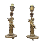 Paire de pieds de lamps chrubins bronze