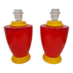Paire de pieds de lampe rouge et jaune 80s