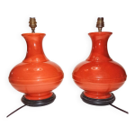 Paire de pied de lampe vases céramique ancienne forme gourde orange Paire de pied de lampe vases céramique ancienne forme gourde orange