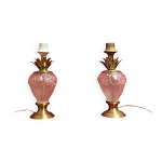 Paire de pieds de lampes en verre et laiton,  maison le dauphin  modle  daumes , annes 80