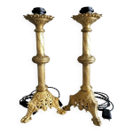 Paire de pique - cierges en bronze transforms en pieds de lampe
