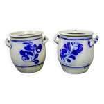 Paire de pots en grs maills au sel, gris et bleu