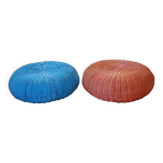 Paire de poufs ikea vintage bleu et orange, ann�es 80