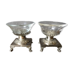 Paire de salerons, salires en argent massif et cristal poinon coq xix