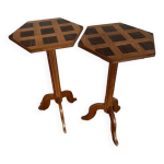 Paire de sellettes hexagonales marquetes