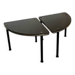 Paire de sellettes vintage annes 60 placage bois & laiton, pieds mtal