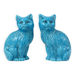 Paire de statues de chats maills bleus en cramique chinoise