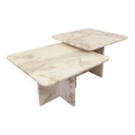 Paire de tables basses gigognes en marbre blanc, ann�es 70