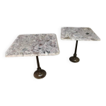 Paire de tables de bistrot pitement fonte dessus marbre