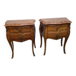 Paire de tables de chevet galbes style louis xv en marqueterie