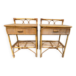Paire de table de nuit en rotin italie 70 s Paire de table de nuit en rotin italie 70 s