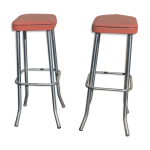 Paire de tabourets de bar aluminium et assises orange et noire