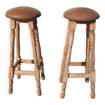 Paire de tabourets de bar, bois et simili cuir