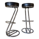 Paire de tabourets de bar en mtal et similicuir vintage annes 80